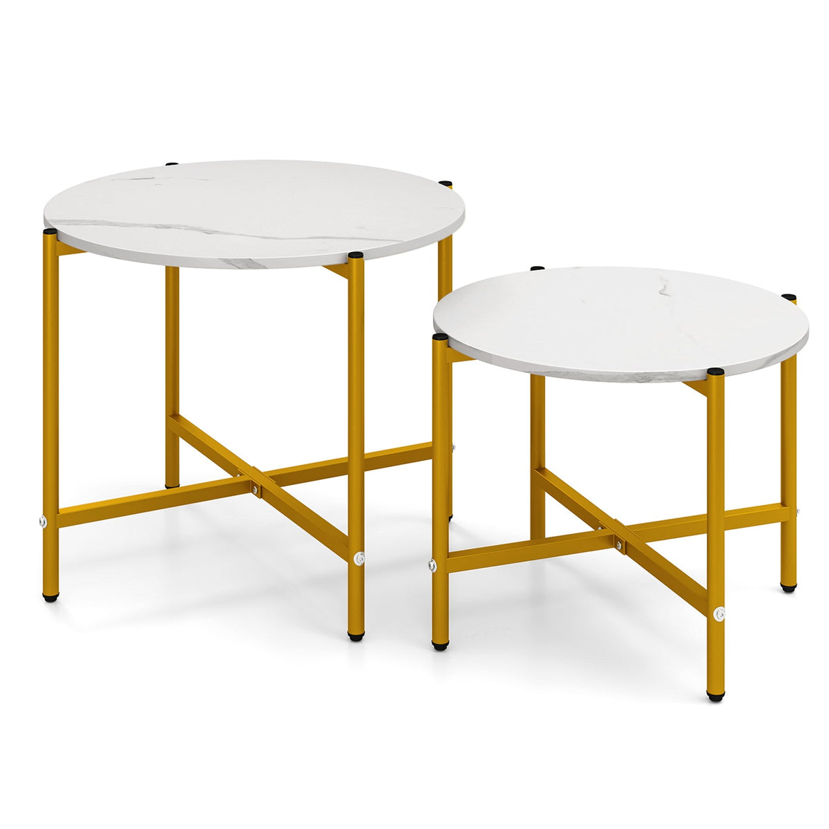 Round Coffee Table Set of 2 with Heavy-Duty Metal Frame