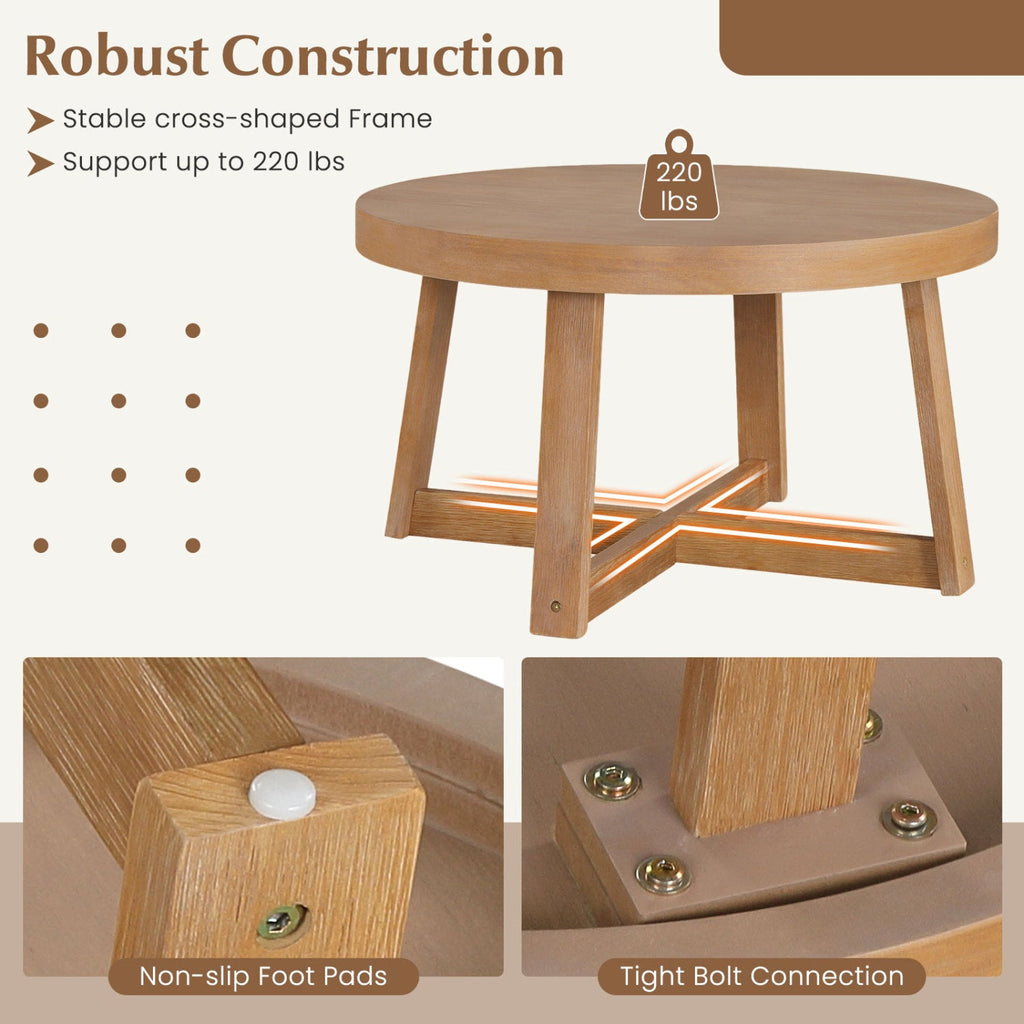 Round Coffee Table for Living Room 30 inch Farmhouse Accent Table with Study Rubber Wood Legs-Yellow