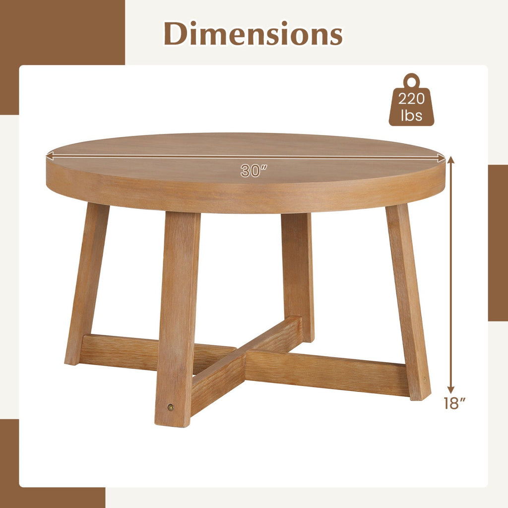 Round Coffee Table for Living Room 30 inch Farmhouse Accent Table with Study Rubber Wood Legs-Yellow