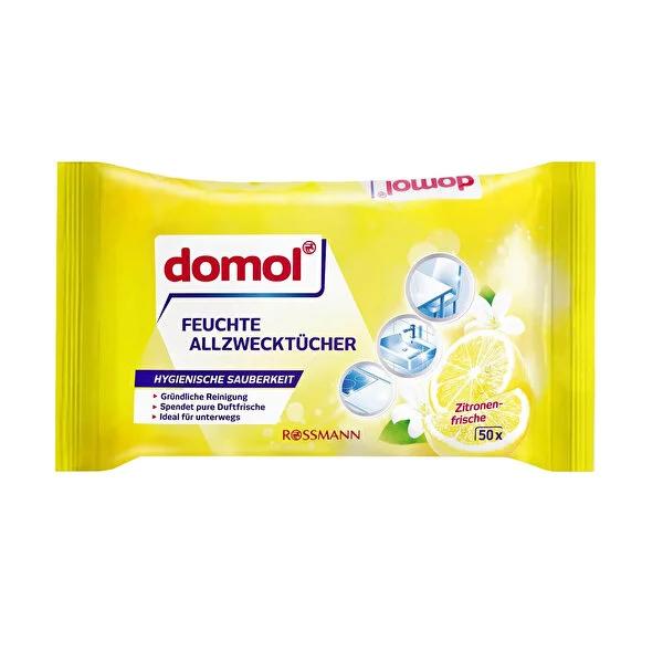 Domol Wet Wipes for Surface Cleaning - 50 Count, Lemon Scented, Eco-Friendly Multi-Purpose Cleaning Wipes