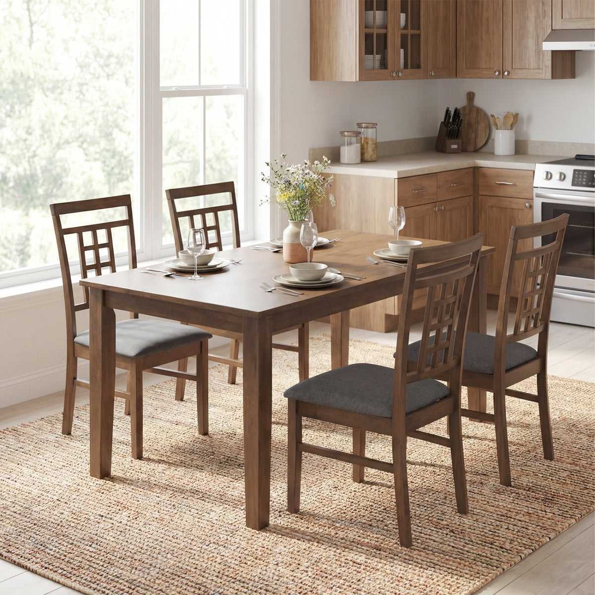 Rubber Wood Dining Chairs Set of 4 with Lattice Back