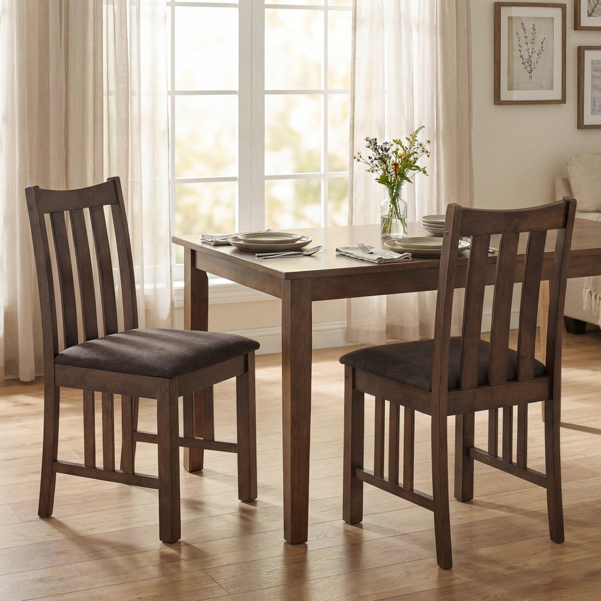 Rubber Wood Dining Chairs Side Chairs Set of 4 with Slat Back