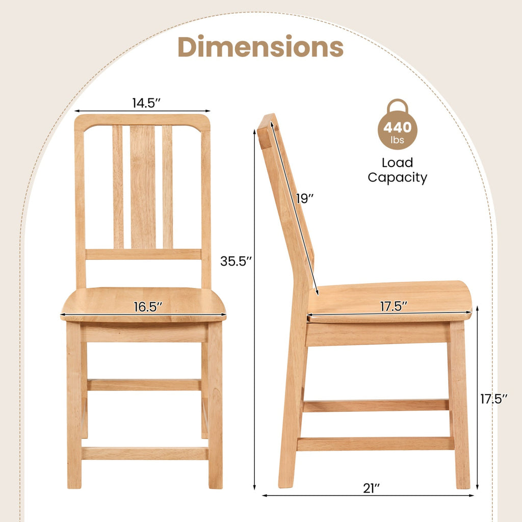 Rubber Wood Dining Chairs Set of 4 with Hollowed Backrest