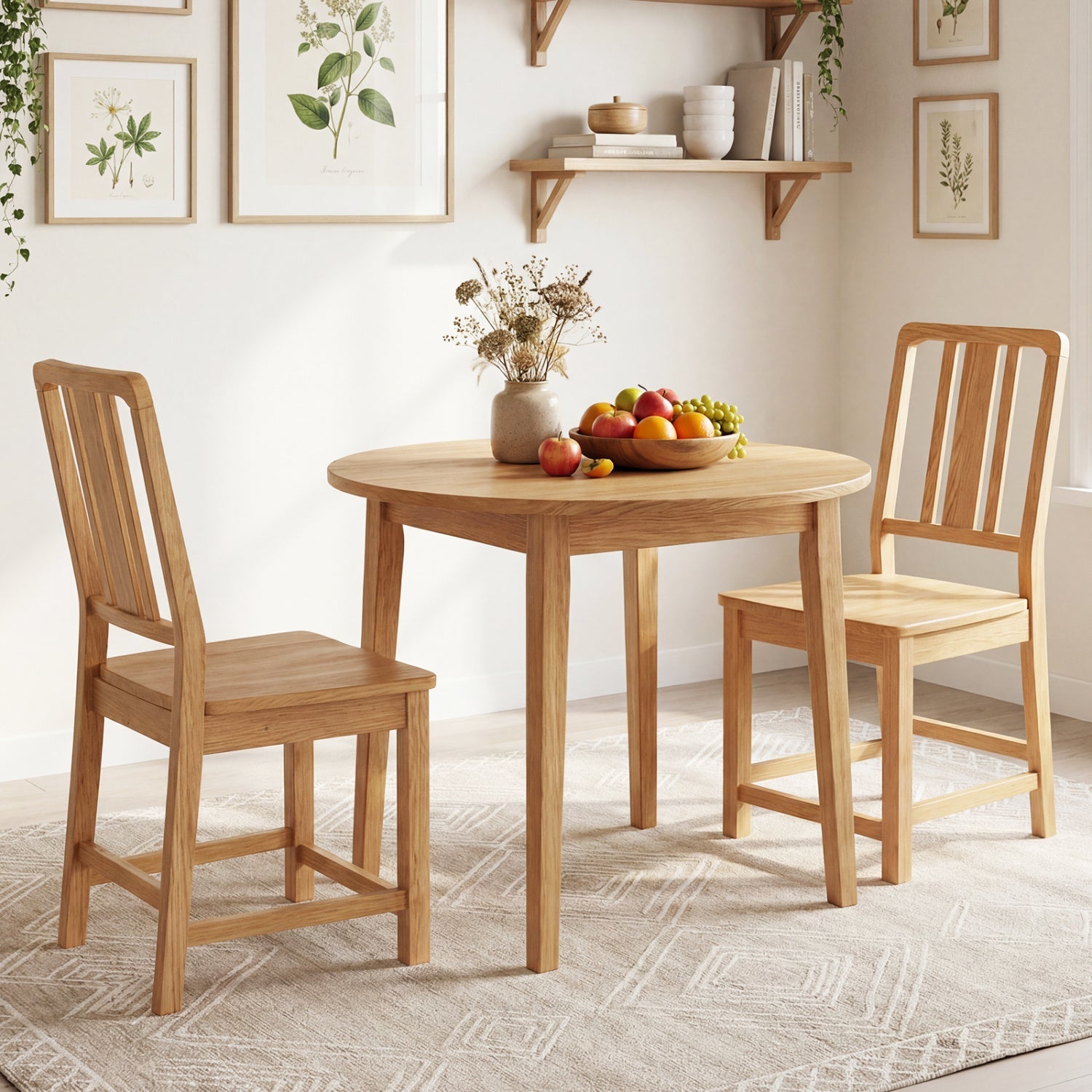 Rubber Wood Dining Chairs Set of 4 with Hollowed Backrest