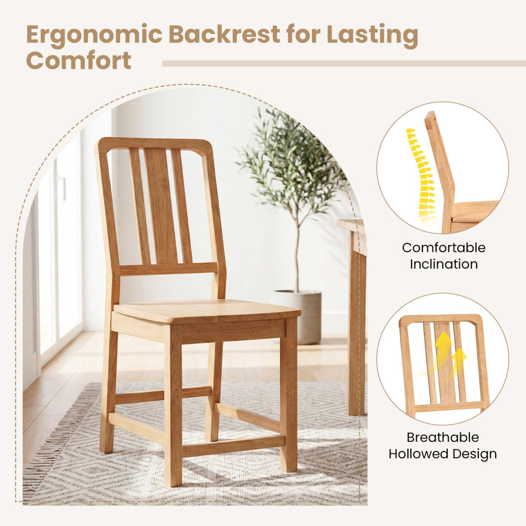 Rubber Wood Dining Chairs Set of 4 with Hollowed Backrest
