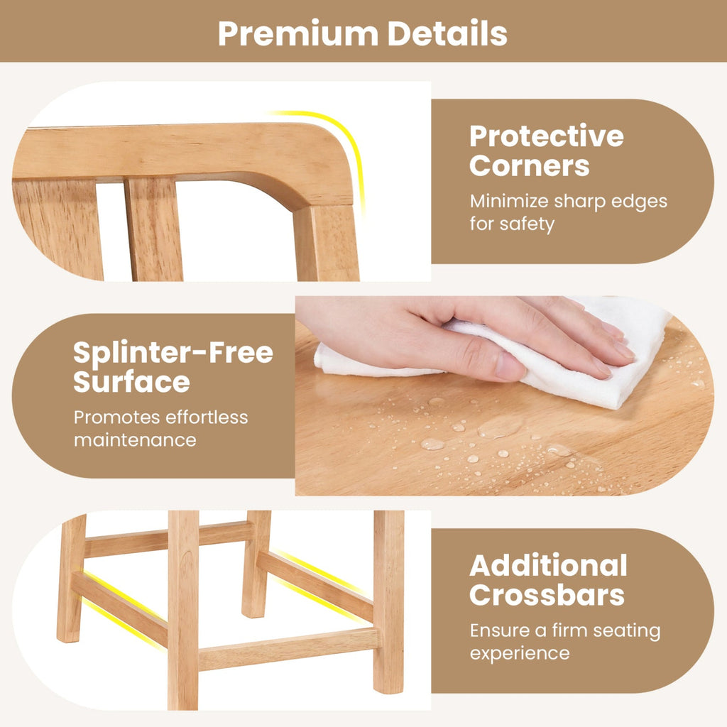 Rubber Wood Dining Chairs Set of 4 with Hollowed Backrest