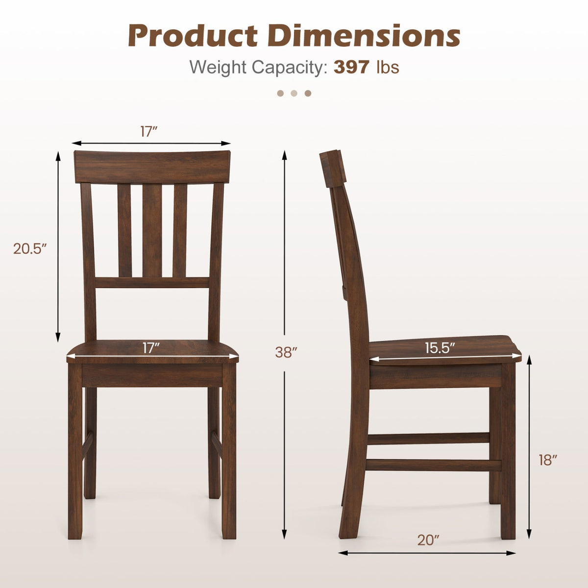 Rubber Wood Dining Chairs Set of 4 with High Slat Backrests