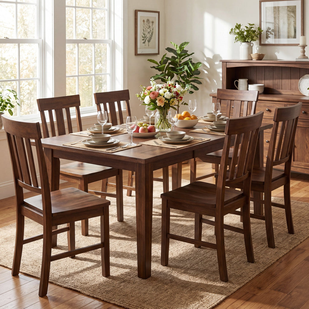 Rubber Wood Dining Chairs Set of 4 with High Slat Backrests
