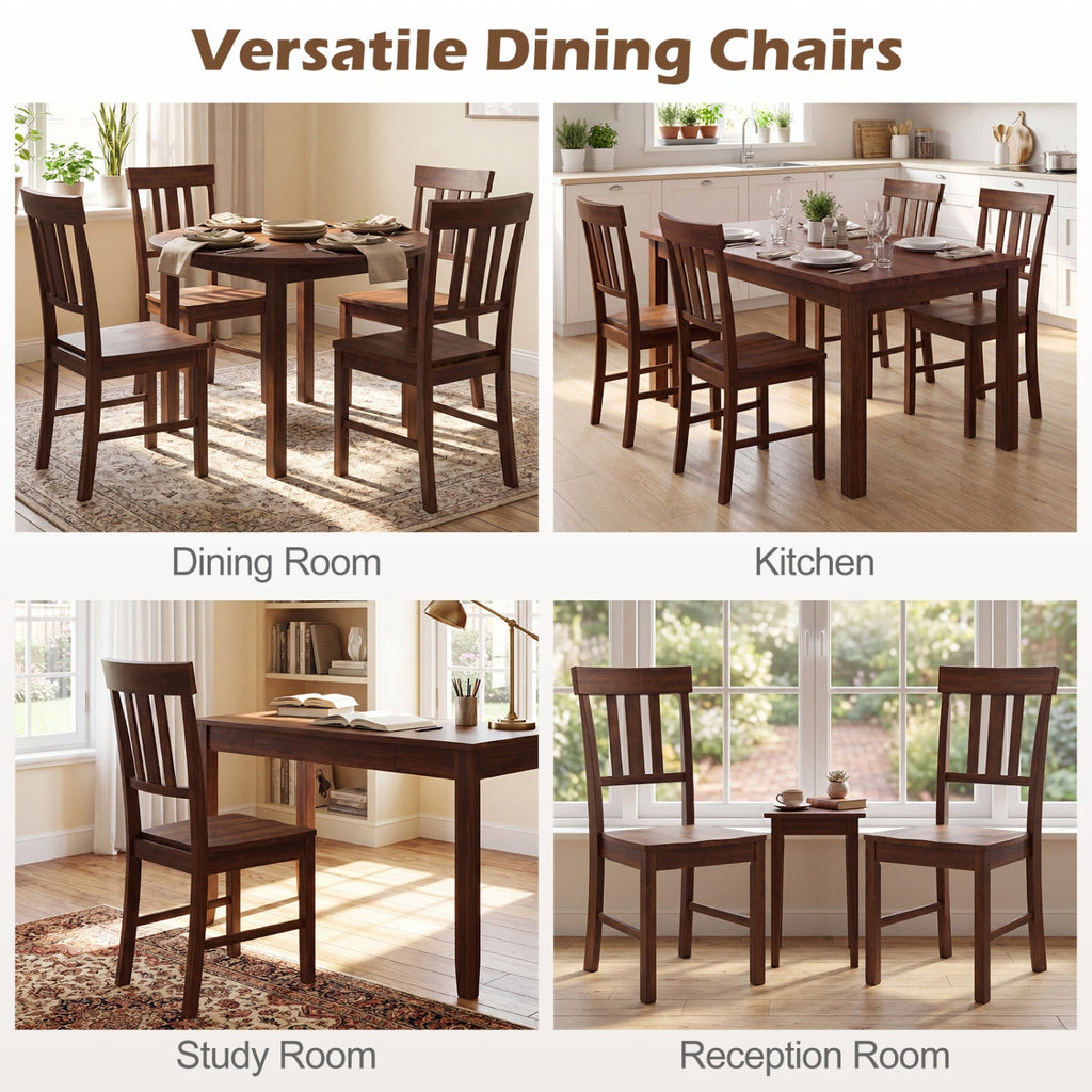 Rubber Wood Dining Chairs Set of 4 with High Slat Backrests