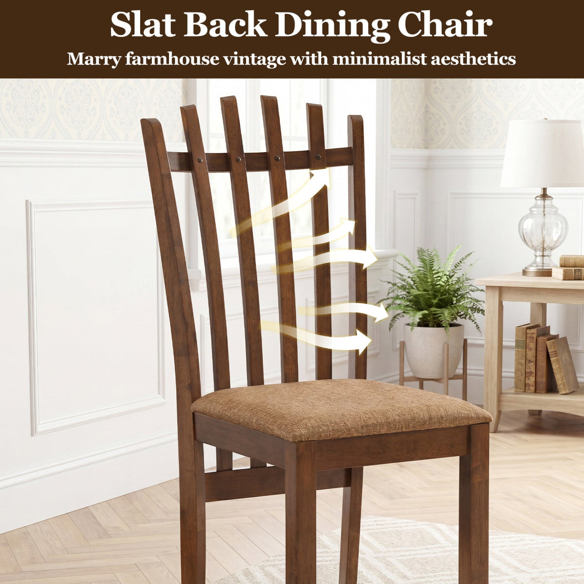 Rubber Wood Dining Chairs Set of 4 with Cushioned Seats