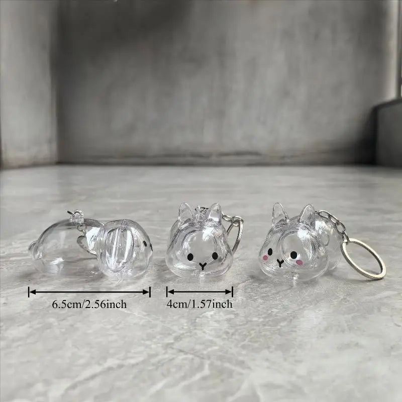 Cartoon Pet Hair Memorial Transparent Storage Box Keychain | Cute Animal Rabbit Fur Organizer Keychain Bag Pendant