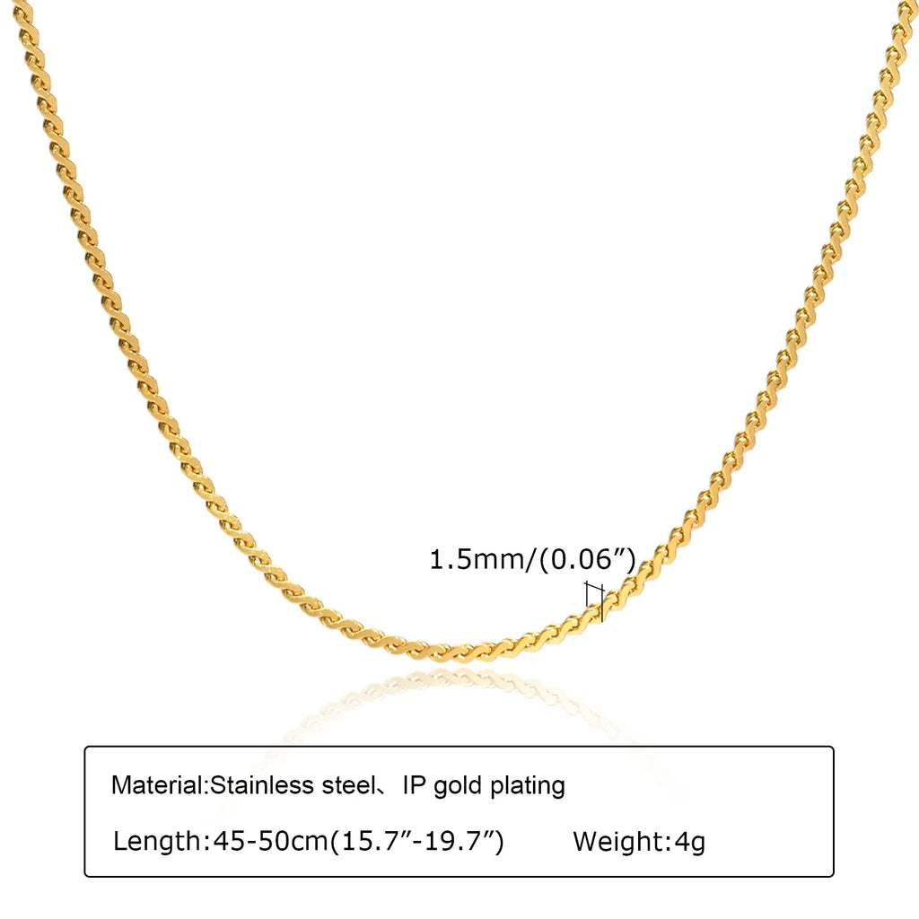 Fashion Jewelry New In Melon Seed Chain Necklace,Gold Color Stainless Steel Full Gloss S Shape Chain Pendant Necklaces