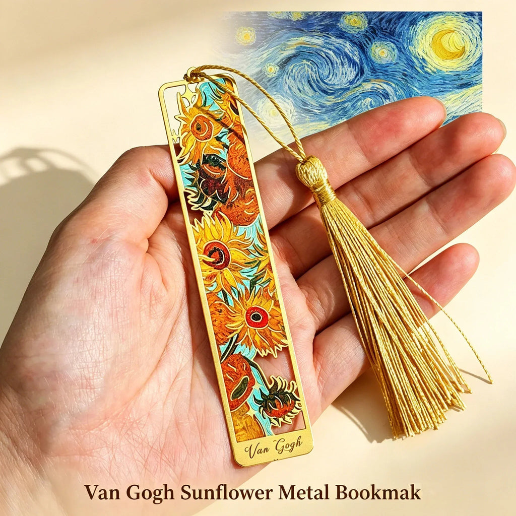 Van Gogh Monet Oil Painting Metal Bookmark Hollow Art Book Mark With Tassel, Vintage Reading Accessories Gift For Book Lovers