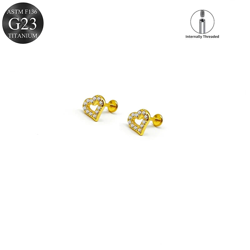 EVISPOL ASTM F136 G23 Titanium Tiny CZ Labret Lip Stud Earring for Women 16G Heart Cartilage Helix Tragus Conch Piercing Jewelry