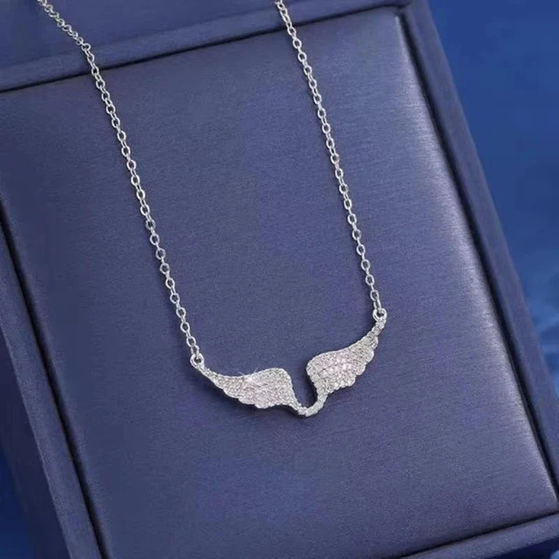 FTCY 1PC Angel Wing Necklace For Women Gold Color Angle's Wings Fashion Cubic Zirconia Necklace Titanium Steel Clavicle Chain