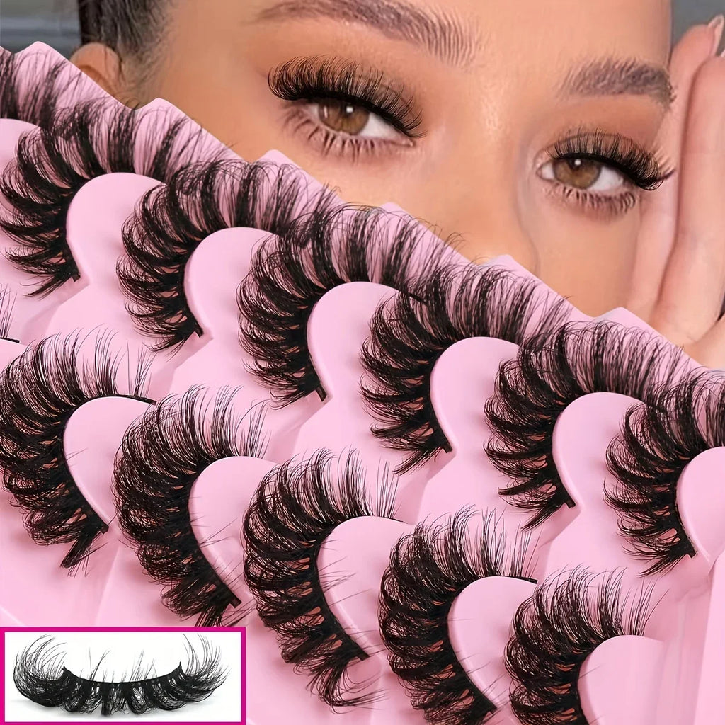7 Pairs Lashes Fluffy Cat Eye Lashes Wispy 6D Volume False Eyelashes Soft Curly Fake Lashes For Daily Party Festival Makeup Use