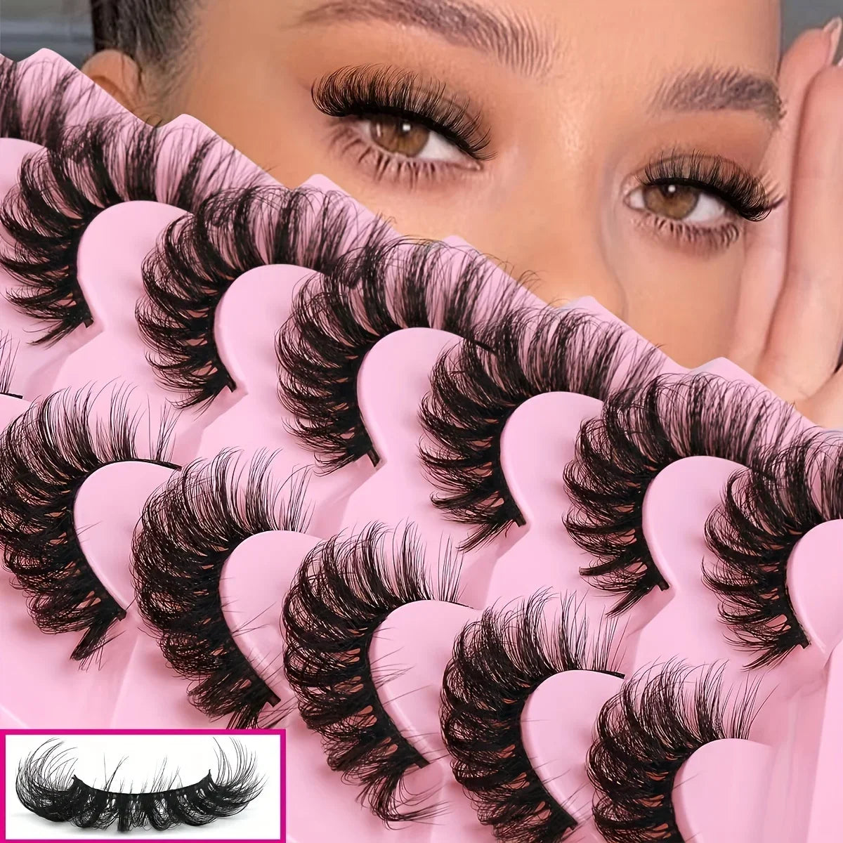 7 Pairs Lashes Fluffy Cat Eye Lashes Wispy 6D Volume False Eyelashes Soft Curly Fake Lashes For Daily Party Festival Makeup Use