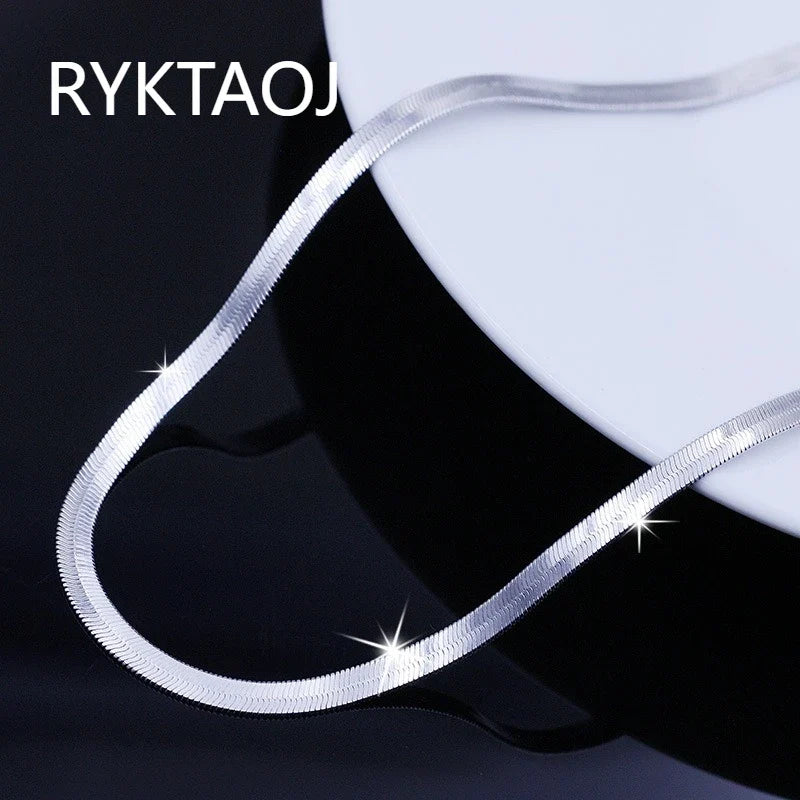 925 Sterling Silver Flat Herringbone Necklace Thin Shiny Snake Chain Minimalist Dainty Blade‑Shape Neck Jewelry Gift for Women