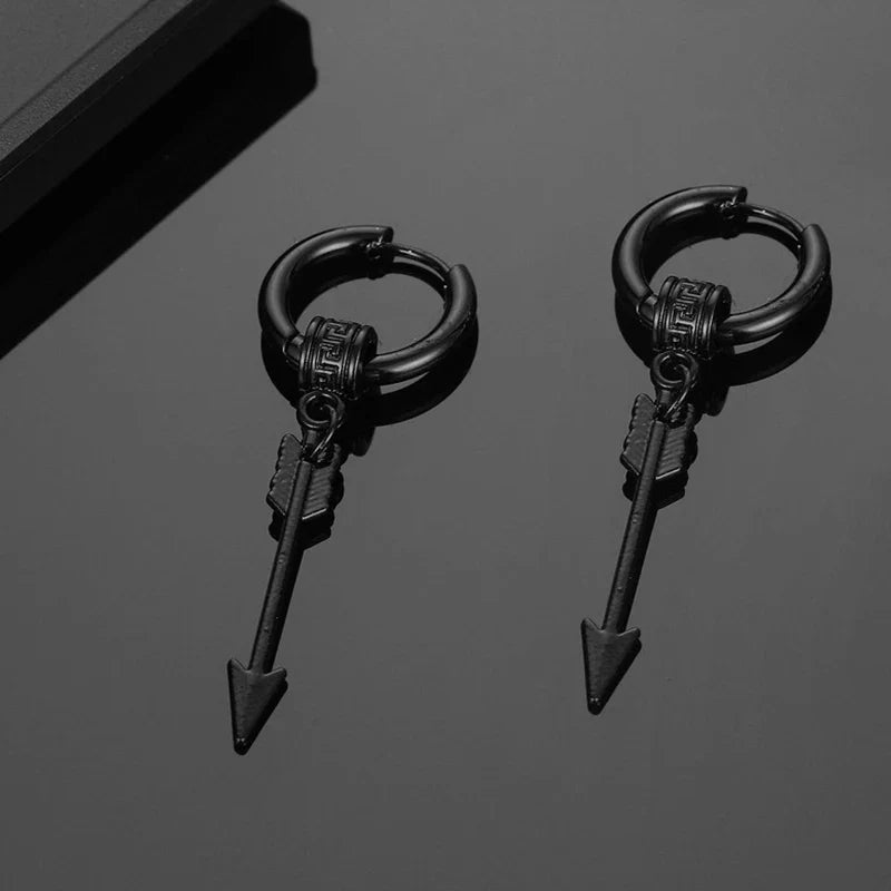 Black Arrow Punk Stainless Steel Stud Earrings | Unisex Gothic Ear Clip Set