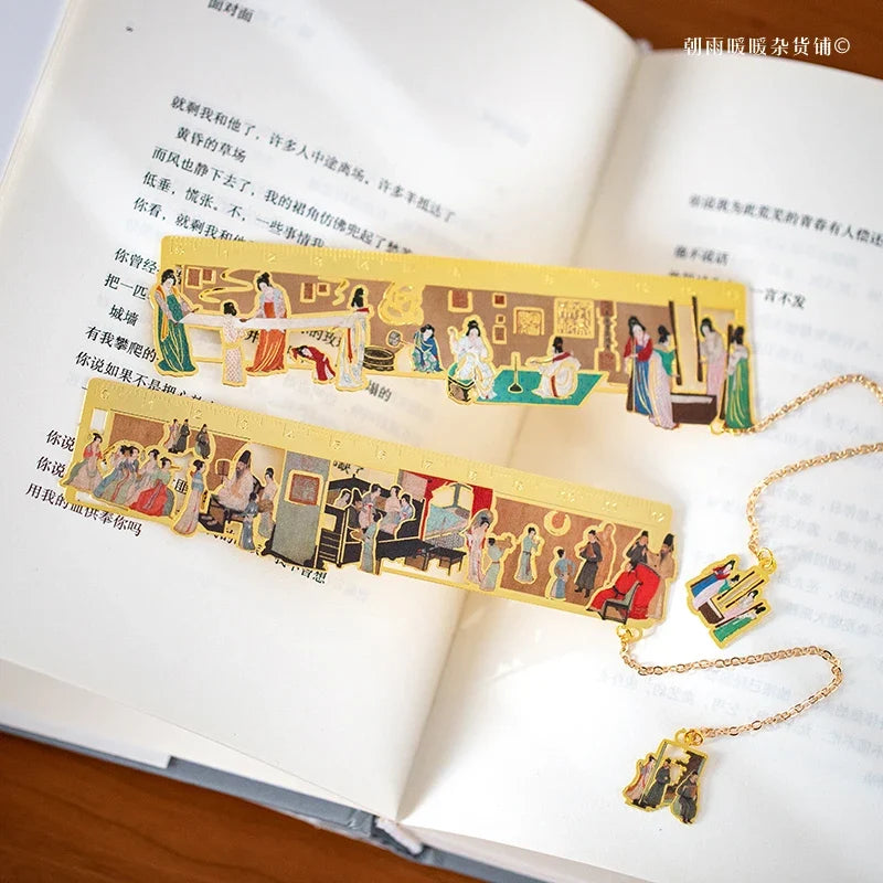 Chaoyu Ancient Style Famous Paintings Metal Bookmark Classical Chinese Style Book Page Clip Ruler High-End Exquisite Cultural and Creative Gift Practical