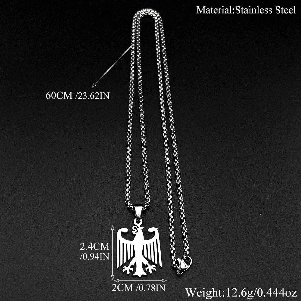 Hollow German Eagle Bundesadler National Emblem Symbol Pendant Necklaces Gold Color Stainless Steel Chain Germany Jewelry Gift