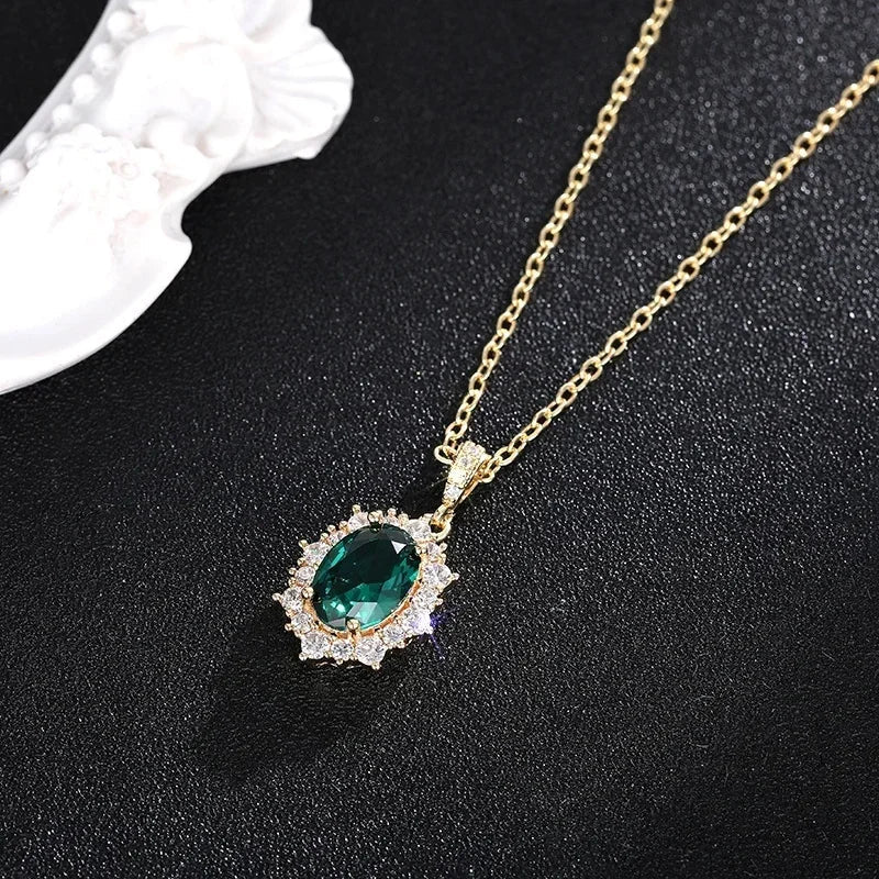 Huitan Sunflower Design Pendant Necklace with Green Cubic Zirconia Luxury Trendy Women Accessories for Wedding Jewelry Gifts