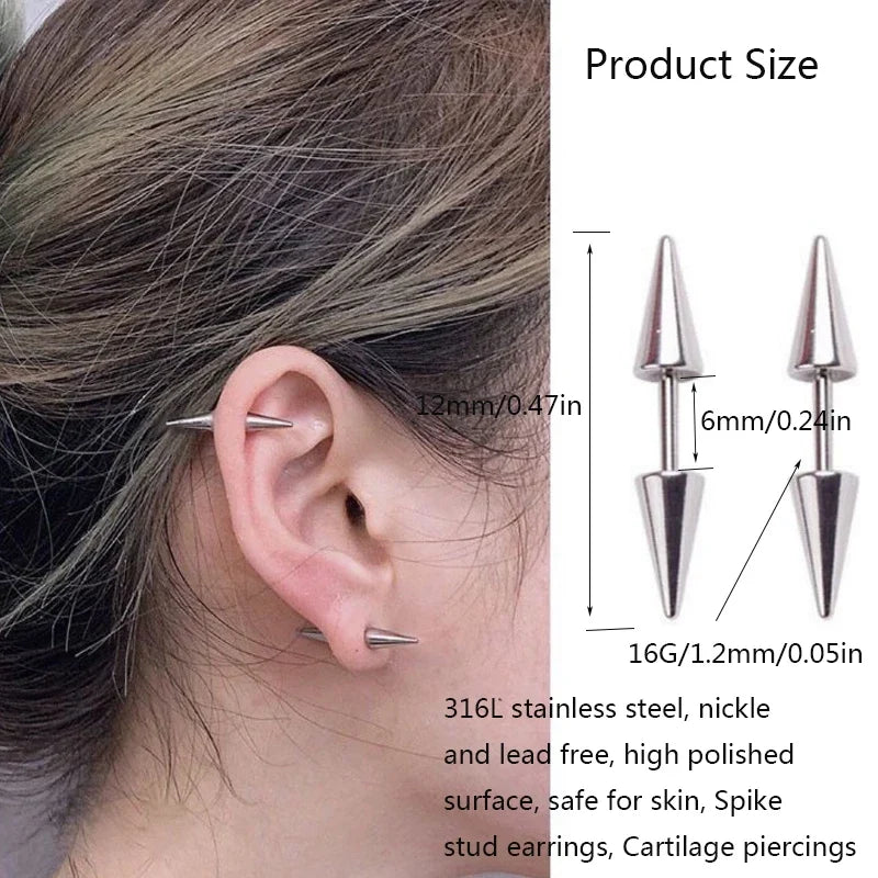 1Pair Fashion 316L Stainless Steel Spike Stud Earrings for Women Men, Classic Cartilage Tragus Helix Earring Piercing Jewelry