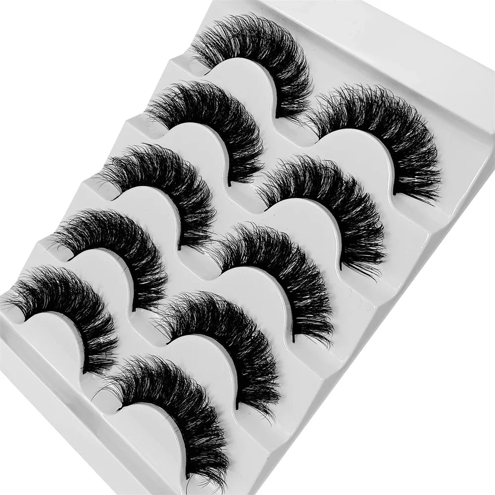 5 Pairs Fluffy Thick Lashes Russian Strip Lashes Faux Mink Fluffy 3D Fake Lashes Makeup Messy False Eyelashes