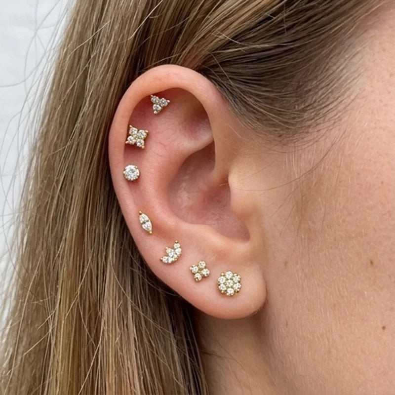 EVISPOL ASTM F136 G23 Titanium Tiny CZ Labret Lip Stud Earring for Women 16G Heart Cartilage Helix Tragus Conch Piercing Jewelry