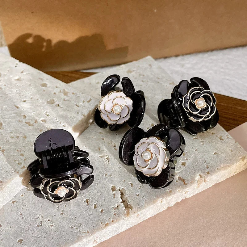 Elegant Temperament Camellia Hair Clip Princess Side Clip Mini Hair Claws Women Girls Fashion Bangs Clips Hairpins Black Flower