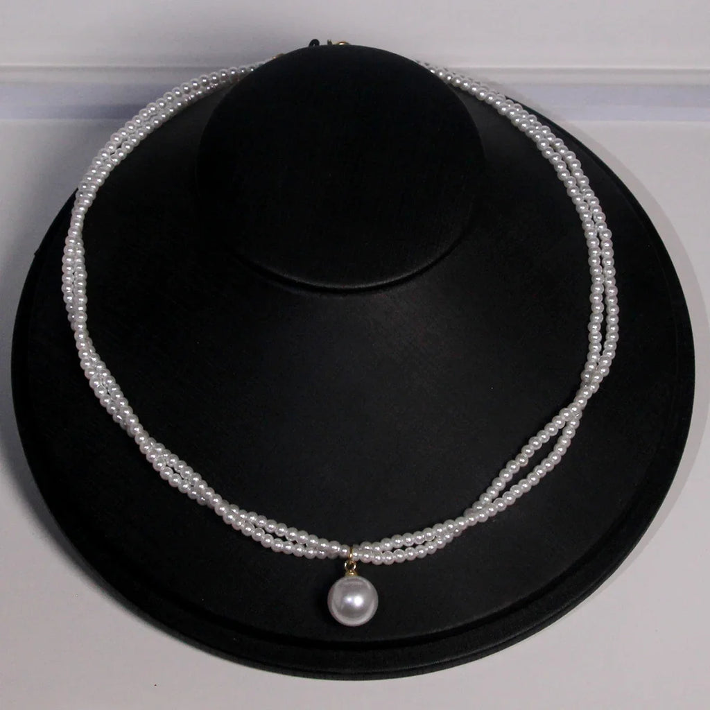 New Women's Fashion Pearl Necklace French Vintage Pearl Necklace Double Lock Bone Chain Collar Jewelry Accessories