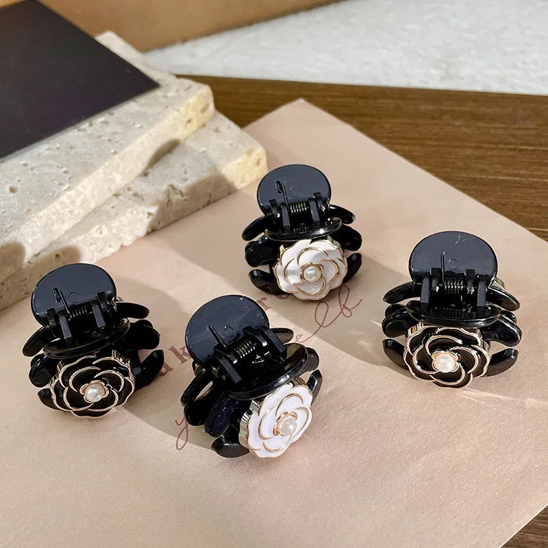 Elegant Temperament Camellia Hair Clip Princess Side Clip Mini Hair Claws Women Girls Fashion Bangs Clips Hairpins Black Flower