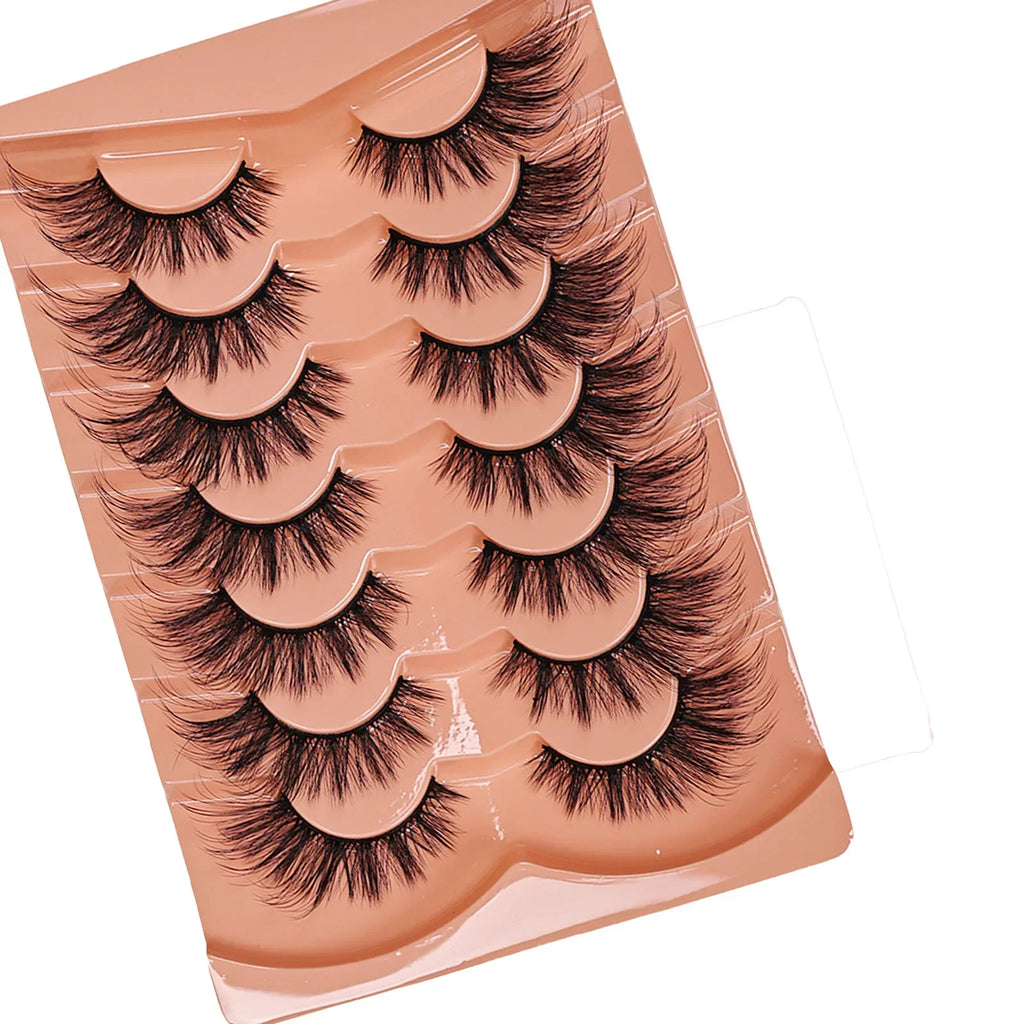 7 Pairs Cat Eye Eyelashes 3D Natural False Lashes 5D Fluffy Soft Cross Manga Lashes Wispy Natural Eyelash Extension Makeup