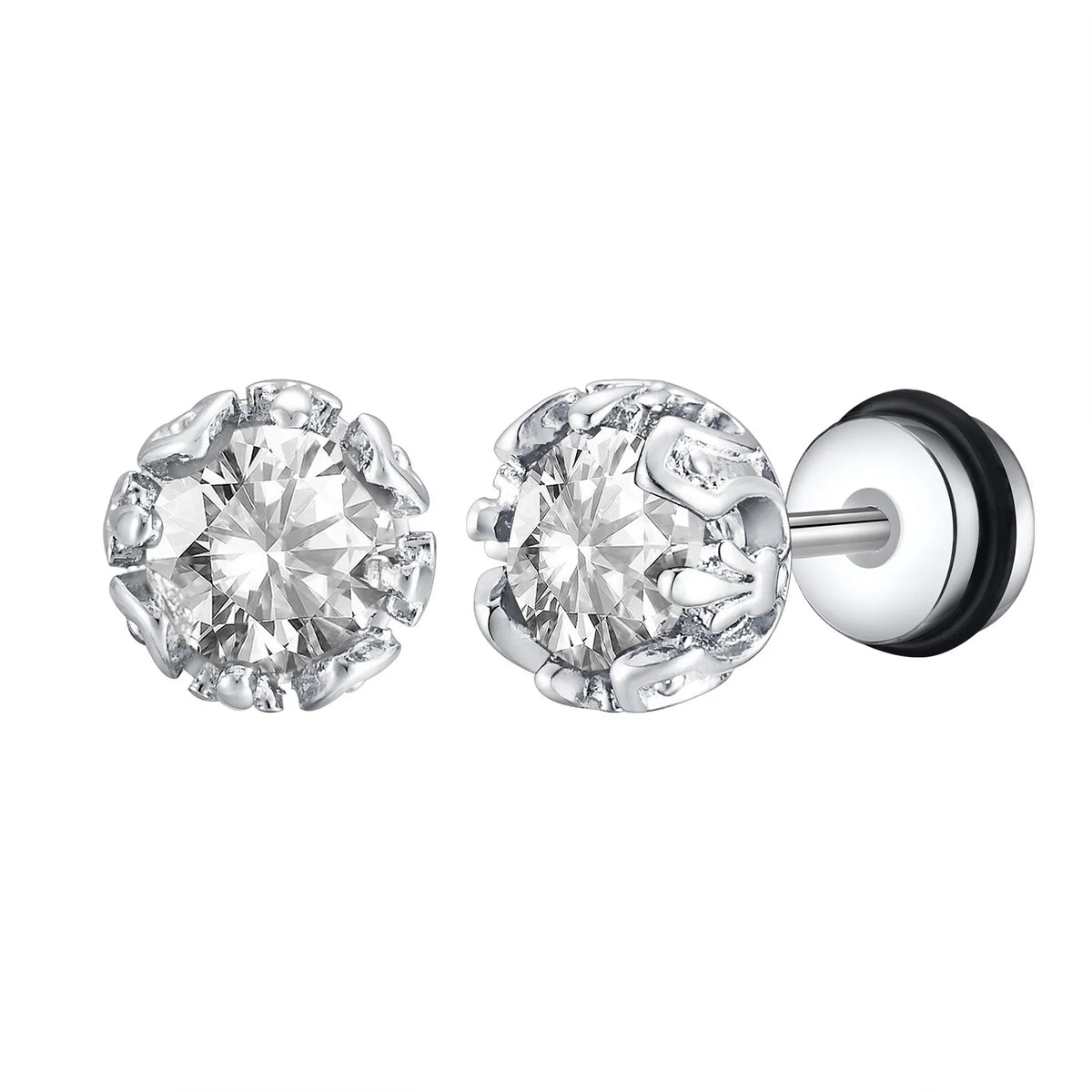 Unisex Black Onyx Screw Stud Earrings | Stainless Steel Retro Earrings for Men and Women