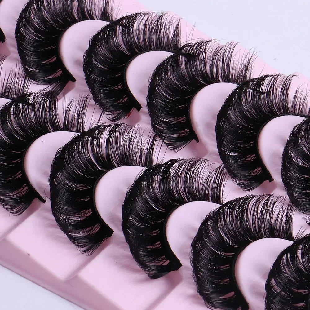 10 Pairs D Curl False Eyelashes Russian Volume Strip Lashes Fluffy Thick Wispy Fake Eyelashes for Party Stage Makeup