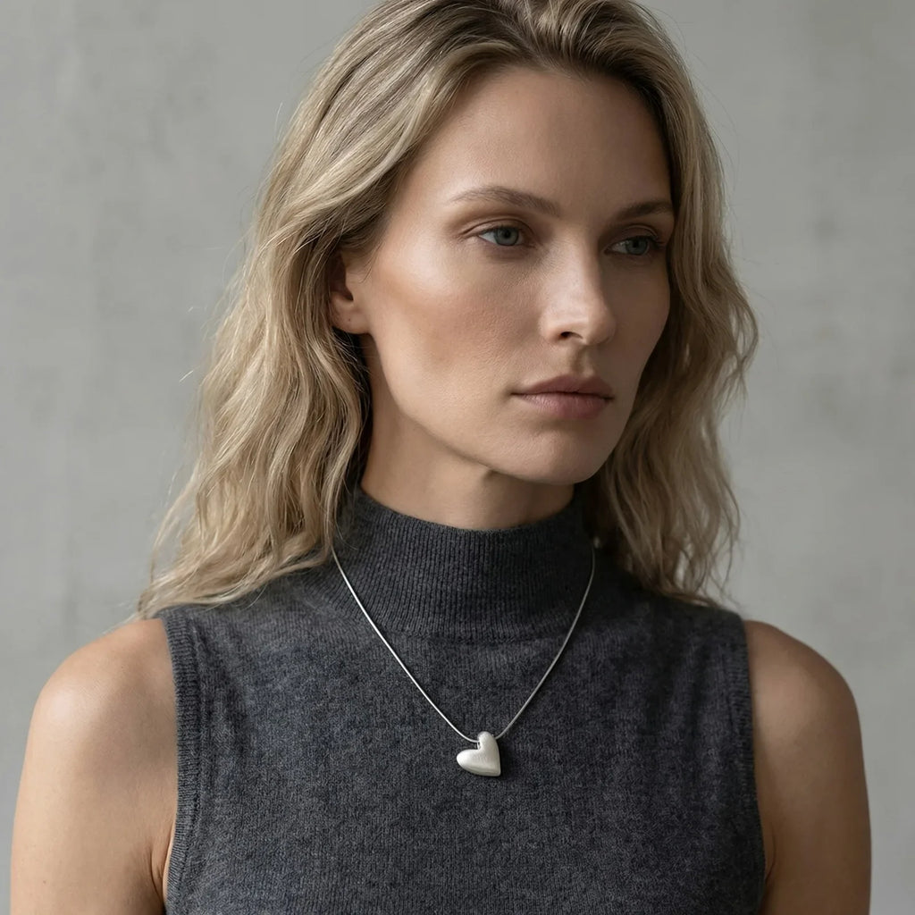 Vnox Minimalism Heart Pendant Snake Chain Necklace for Women Girls, Matte Silver Color Love Pendant Necklace Jewelry Gift