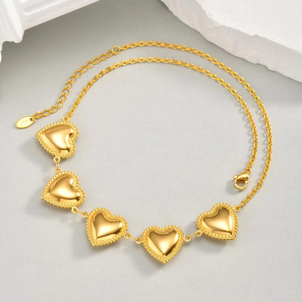 Waterproof Stainless Steel Heart Statement Necklace for Women, Non Tarnish 18k Gold Plated Party Jewelry