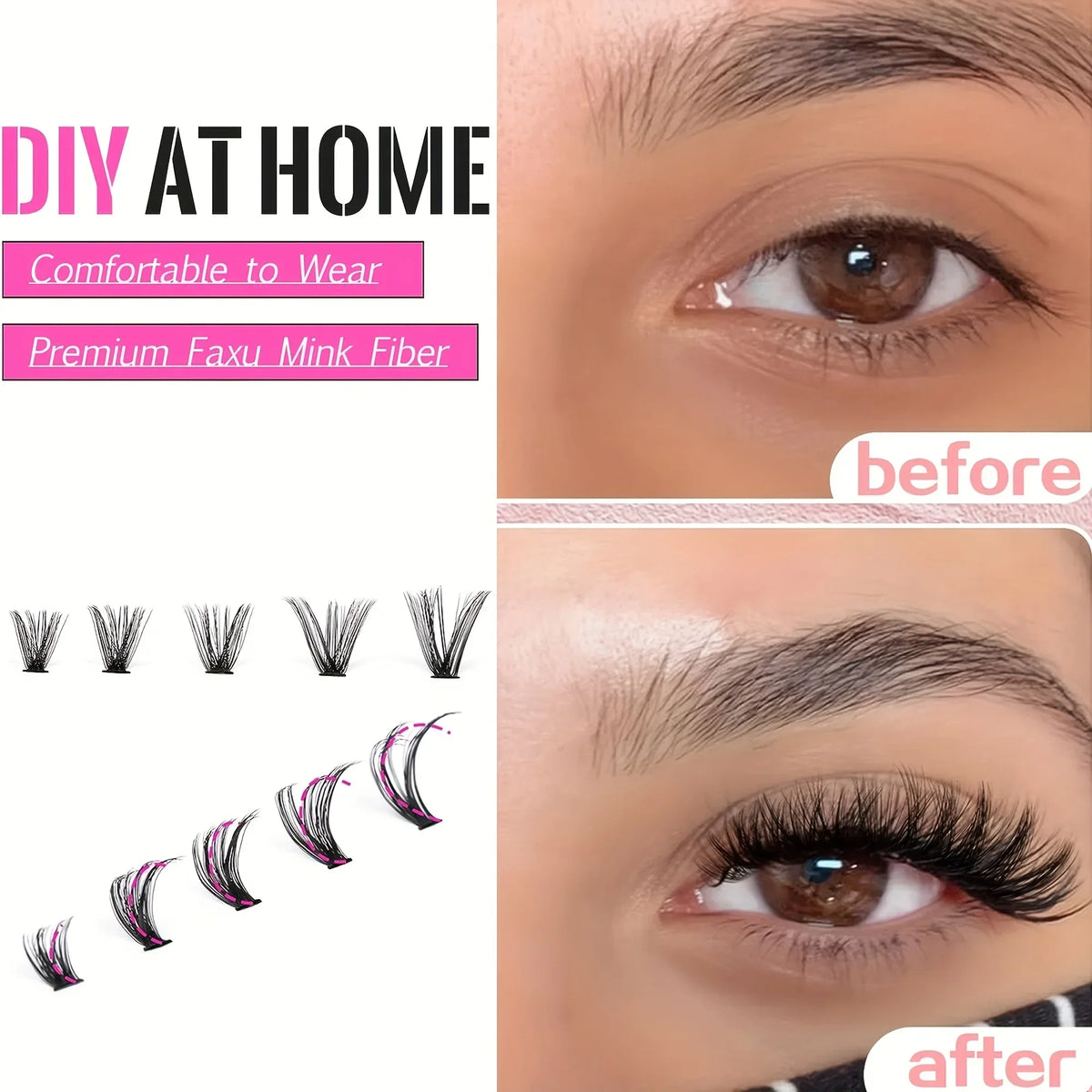 200pcs Lash Clusters Natural Look Wispy Lashes 9-16mm D Curl Eyelash Extensions Fluffy 3D Thick Volume False Eyelash