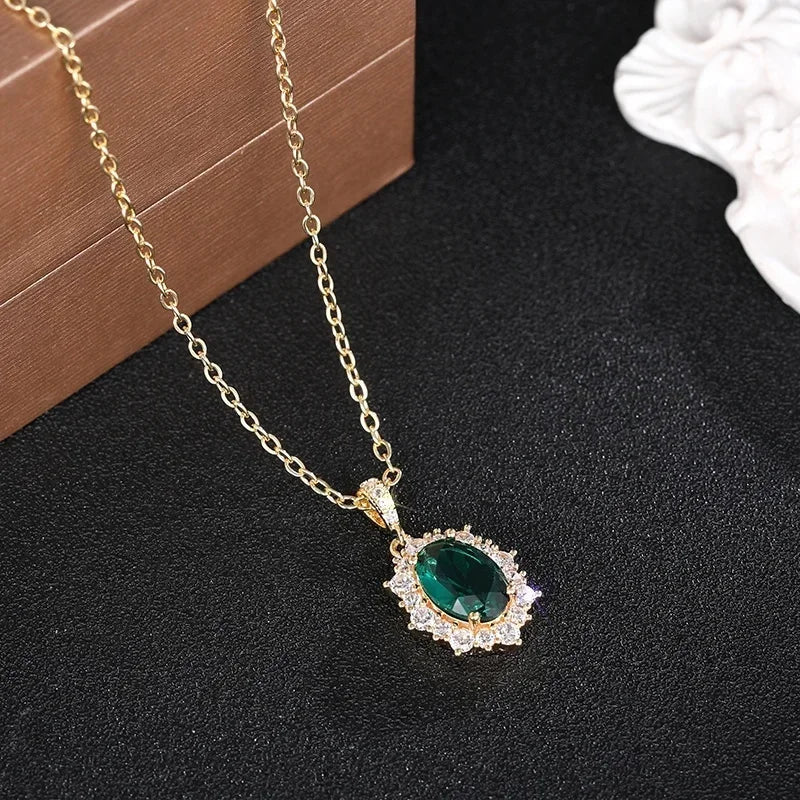 Huitan Sunflower Design Pendant Necklace with Green Cubic Zirconia Luxury Trendy Women Accessories for Wedding Jewelry Gifts