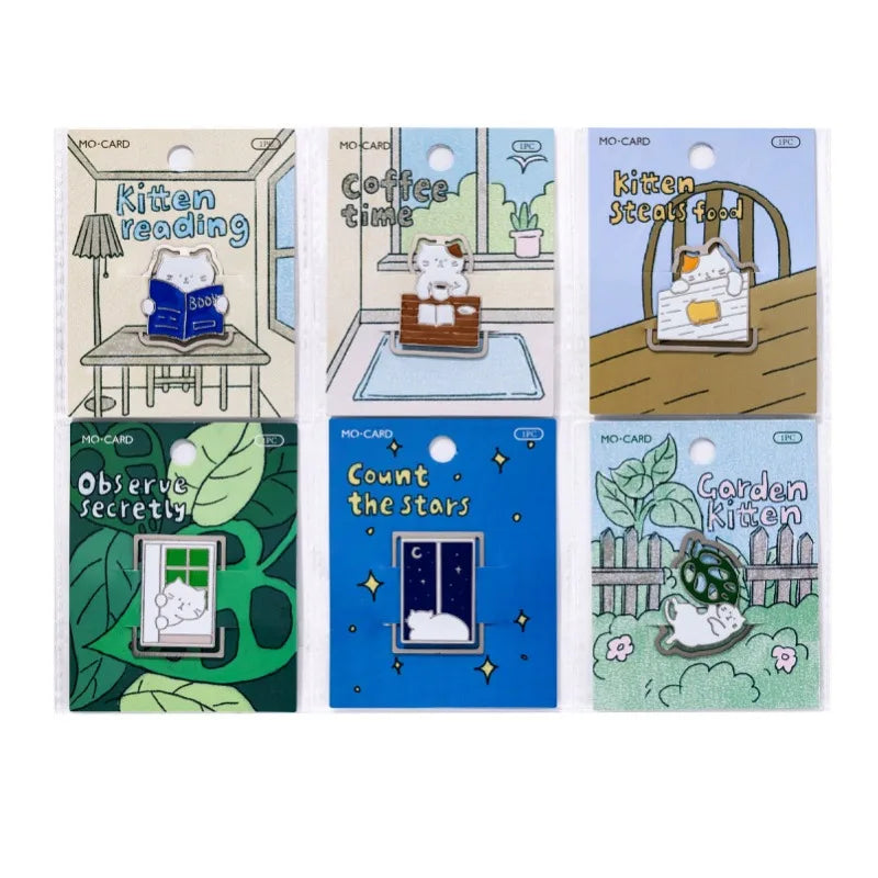 1 Piece Metal Bookmark Cat Life Cute Cartoon Page Clip for Reading Student Gift Book Accessory,Animal Design Book Lover Present