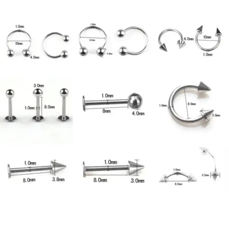 90/45 Pcs Mixed Styles Stainless Steel Eyebrow Navel Belly Lip Tongue Nose Piercing Bar Ring Labret Barbell Tunnel Body Jewelry