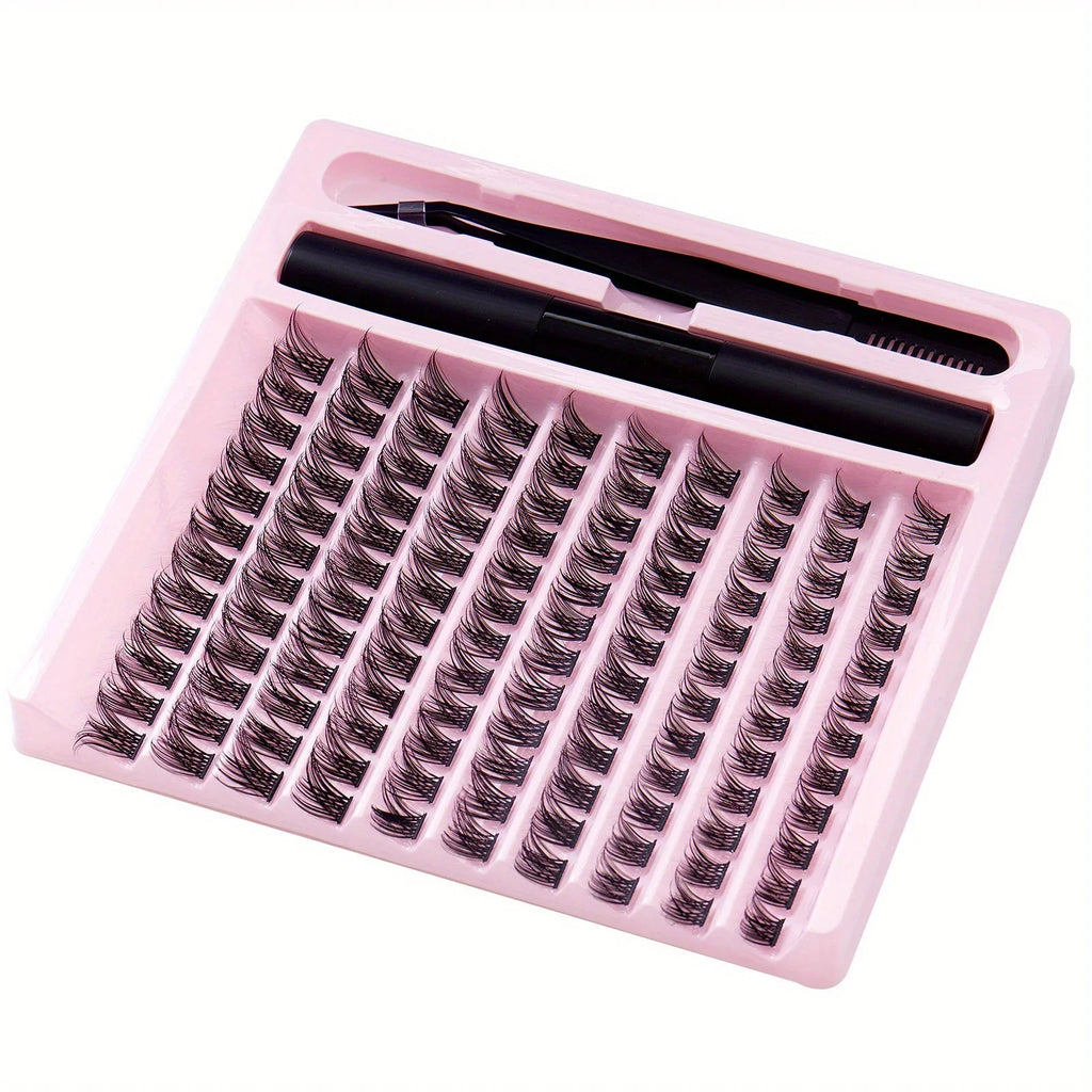 DIY Lash Extension Kit with Waterproof Strong Hold Lash Bond And Seal Lash Clusters Plus Eyelash Tweezers