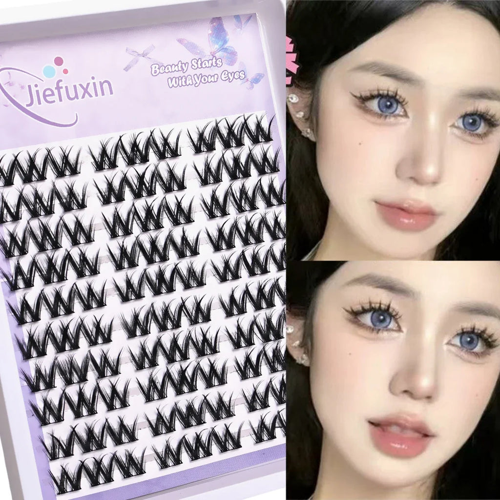10Rows Cluster False Eyelashes Voluminous Fluffy Thick Natural Curling Lash Manga Eyes，Anime Lash Style，Suitable for Beginners