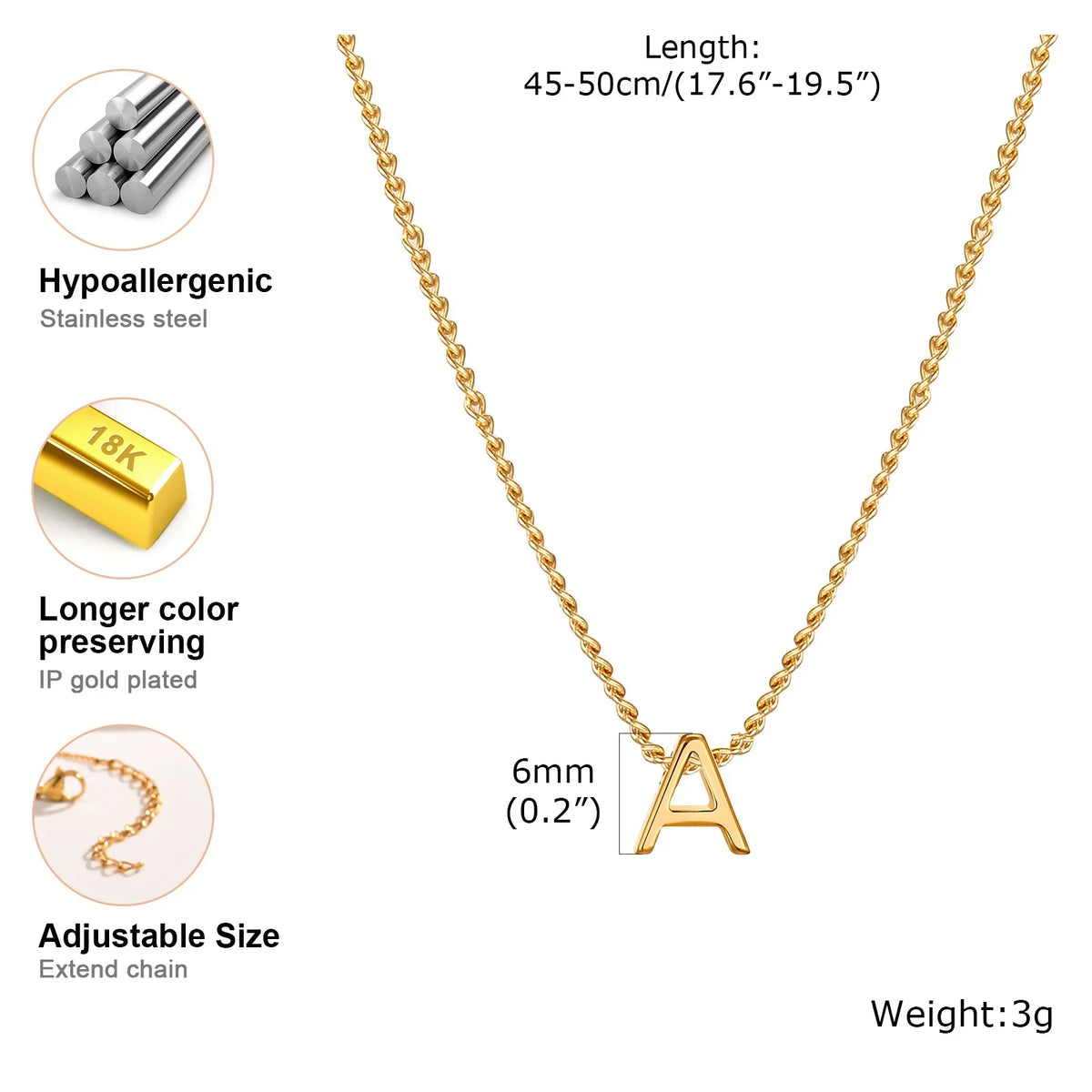 Vnox Chic Tiny A-Z Letters Necklaces for Women Girls, Gold Color Stainless Steel Initial Chokers,Small Pendent Necklaces Jewelry