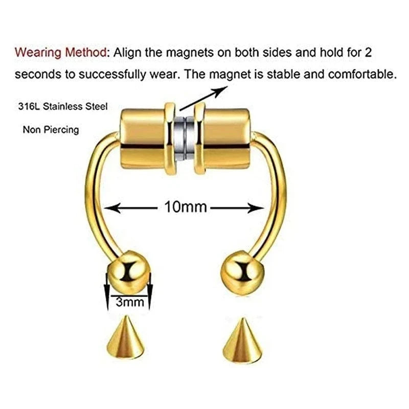 Stainless Steel Magnet Fake Nose Ring Hoop Fake Piercing Hoop Septum Rings For Women Fashion Gothic Rock Body Jewelry Gifts