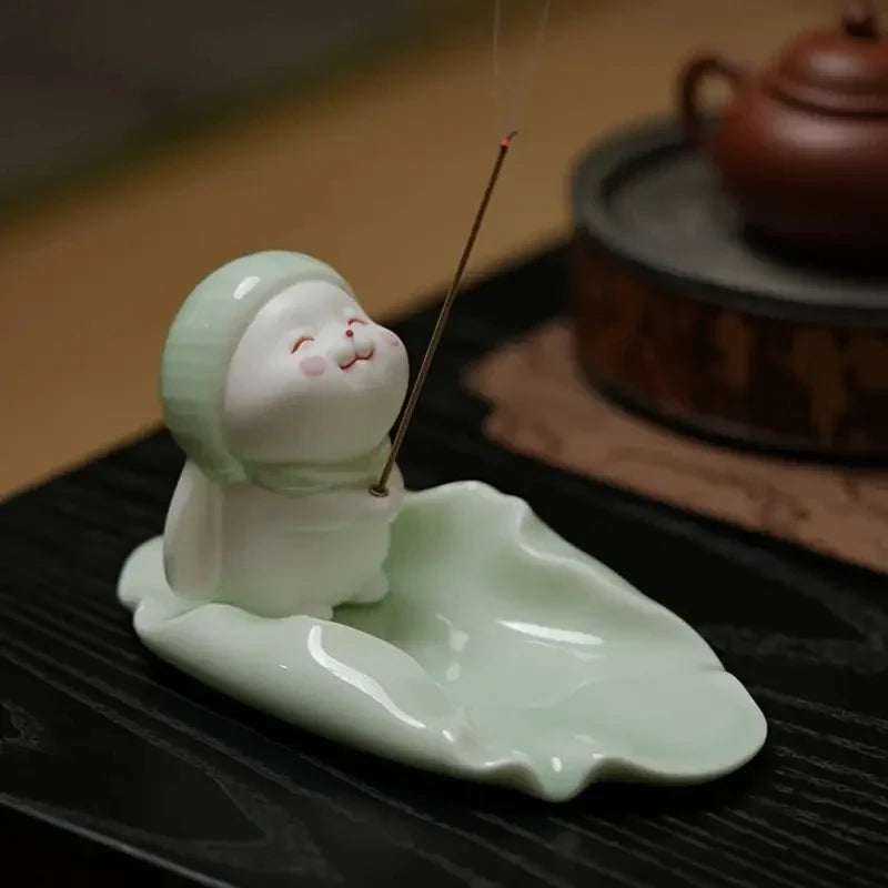 Cute Wishing Rabbit Incense Burner | Ceramic Home Fragrance Decor