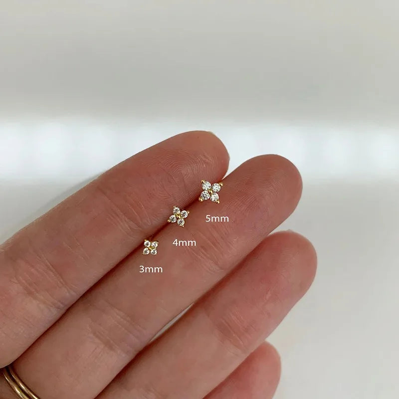 2/3Pcs Dainty CZ Flower Stud Earrings For Women, 18K Gold Plated Tiny Small Cute Cartilage Helix Tragus Ear Piercing Jewelry