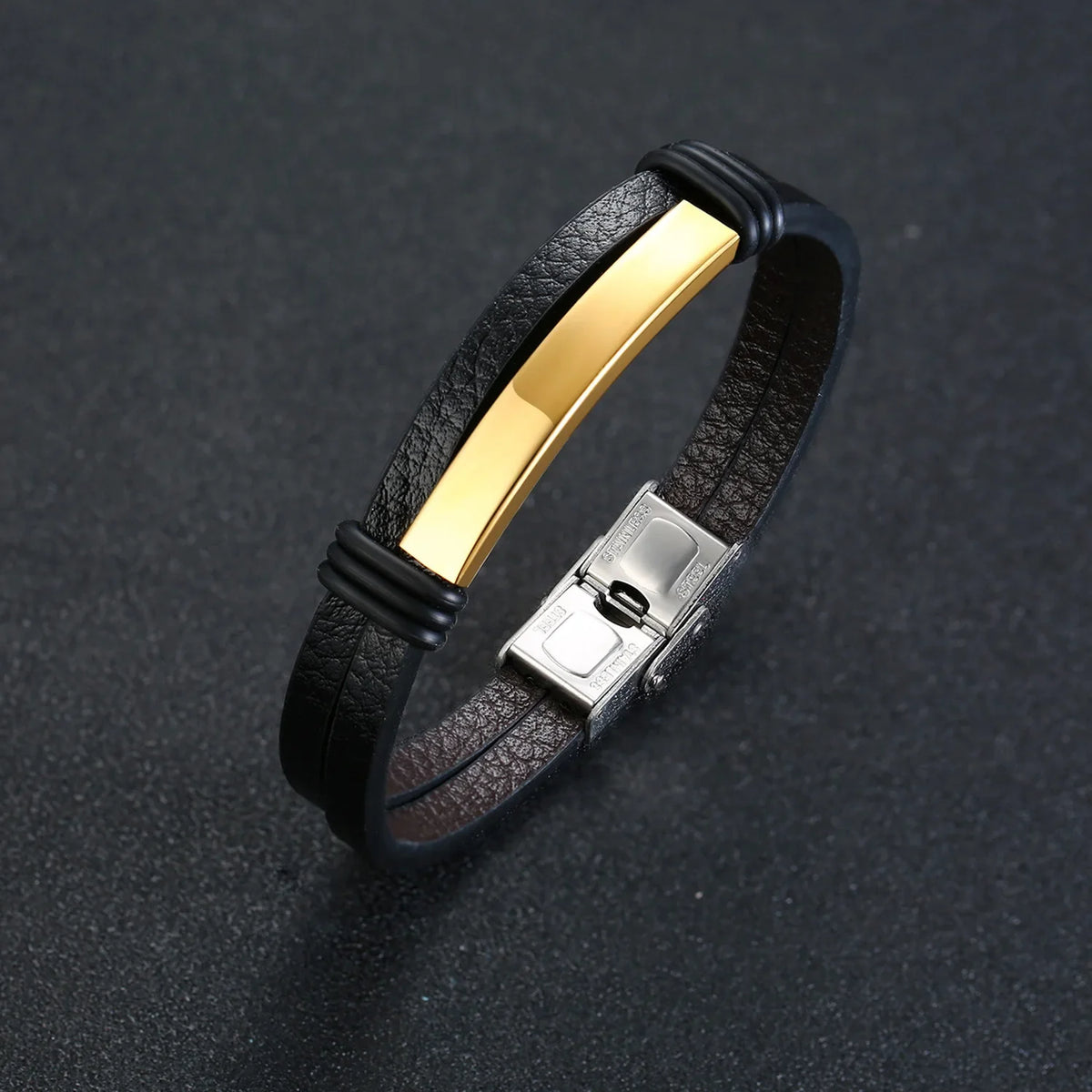 Genuine Leather Bracelet for Adult, Hip Hop Stainless Steel Charm Leather Wrap Bracelet, Wristband Hand Jewelry Gift