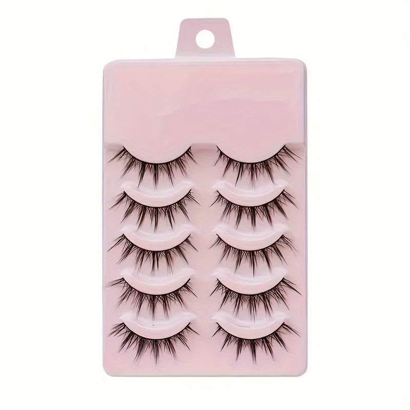 5 Pairs of Cartoon Style 3D False Eyelashes Fluffy and Soft for Natural Looking, Enhancing Makeup with Cross Lash Design