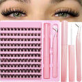 DIY Individual Lash Clusters Kit, Wispy D Curl False Eyelashes Complete Extension Set with Lash Bond Easy to Apply